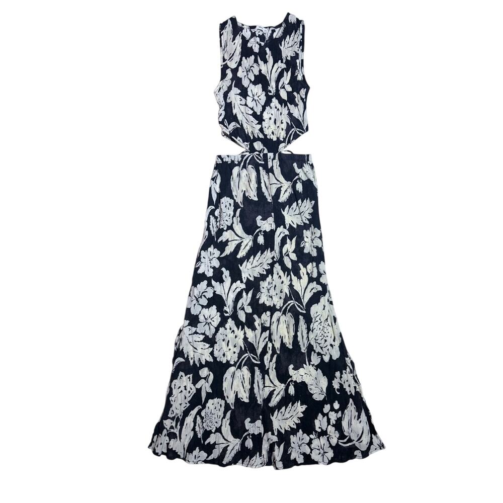 Mango MNG Willow Floral Maxi Dress Side Cut Out Size 4 Brown & Cream NWOT